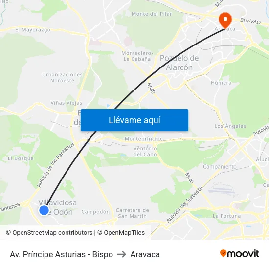 Av. Príncipe Asturias - Bispo to Aravaca map