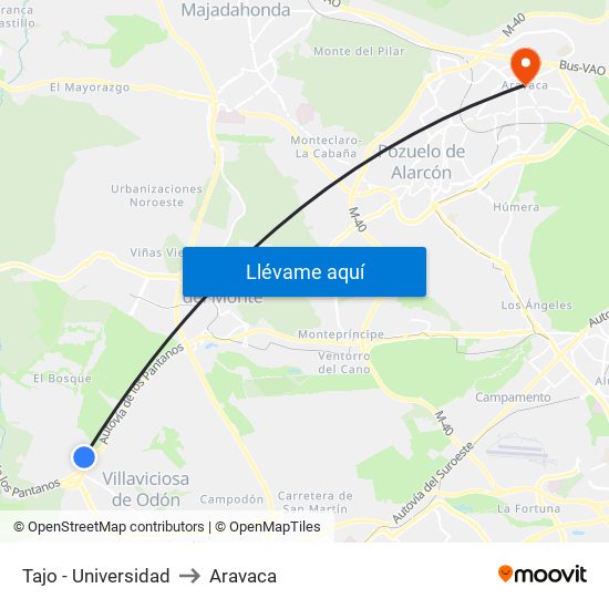 Tajo - Universidad to Aravaca map