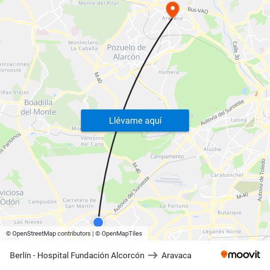 Berlín - Hospital Fundación Alcorcón to Aravaca map