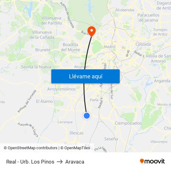 Real - Urb. Los Pinos to Aravaca map
