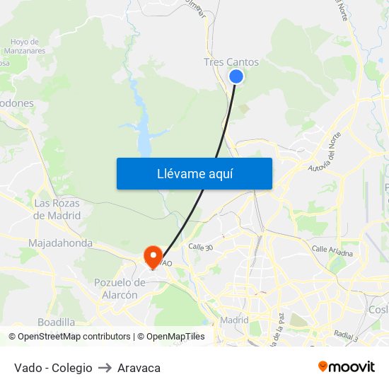 Vado - Colegio to Aravaca map