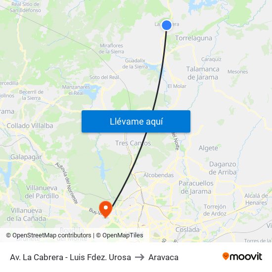 Av. La Cabrera - Luis Fdez. Urosa to Aravaca map