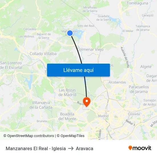 Manzanares El Real - Iglesia to Aravaca map
