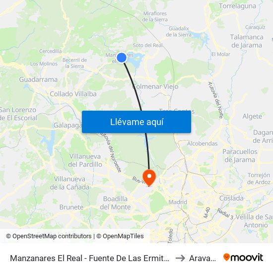 Manzanares El Real - Fuente De Las Ermitas to Aravaca map