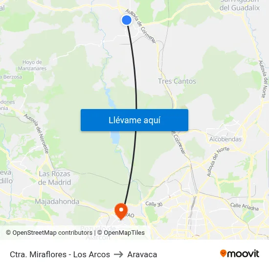 Ctra. Miraflores - Los Arcos to Aravaca map