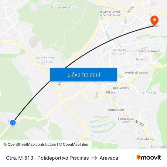 Ctra. M-513 - Polideportivo Piscinas to Aravaca map