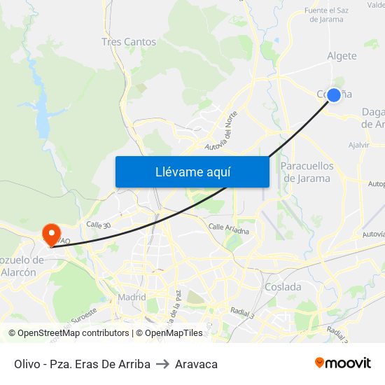 Olivo - Pza. Eras De Arriba to Aravaca map