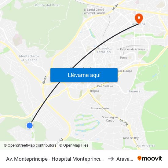 Av. Montepríncipe - Hospital Montepríncipe to Aravaca map