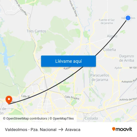 Valdeolmos - Pza. Nacional to Aravaca map