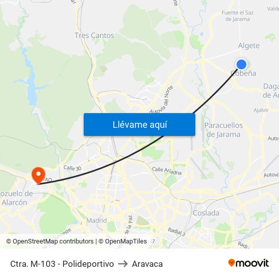 Ctra. M-103 - Polideportivo to Aravaca map