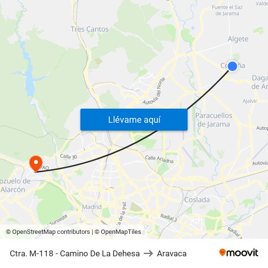 Ctra. M-118 - Camino De La Dehesa to Aravaca map