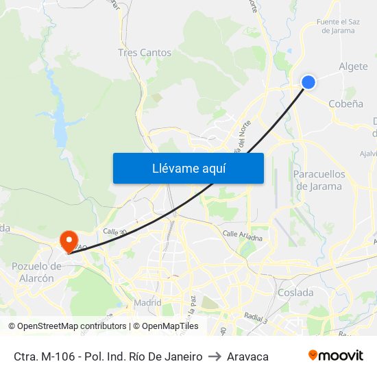 Ctra. M-106 - Pol. Ind. Río De Janeiro to Aravaca map