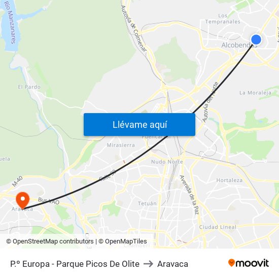 P.º Europa - Parque Picos De Olite to Aravaca map