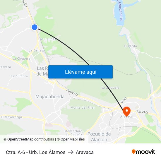 Ctra. A-6 - Urb. Los Álamos to Aravaca map