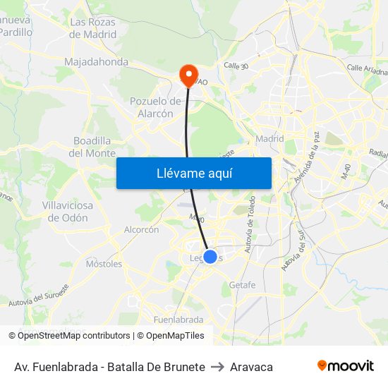 Av. Fuenlabrada - Batalla De Brunete to Aravaca map