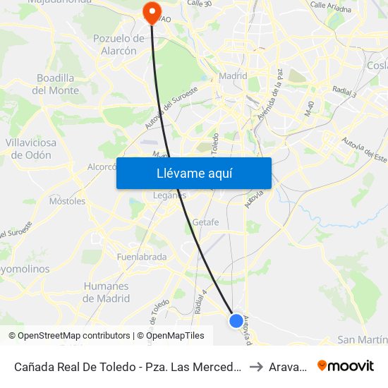 Cañada Real De Toledo - Pza. Las Mercedes to Aravaca map
