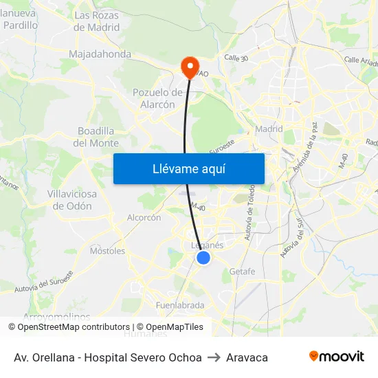 Av. Orellana - Hospital Severo Ochoa to Aravaca map