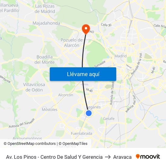 Av. Los Pinos - Centro De Salud Y Gerencia to Aravaca map