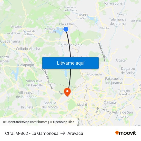 Ctra. M-862 - La Gamonosa to Aravaca map