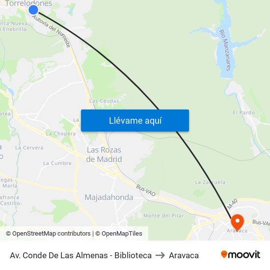 Av. Conde De Las Almenas - Biblioteca to Aravaca map