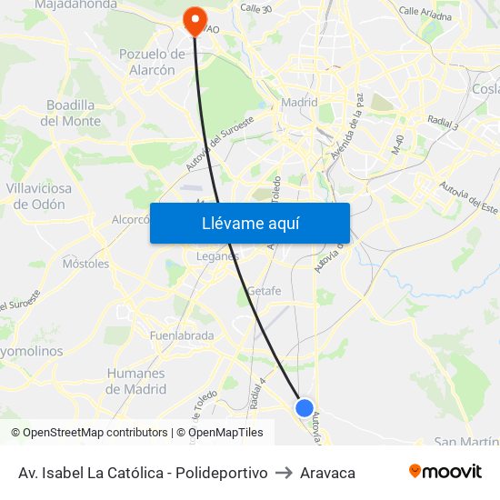 Av. Isabel La Católica - Polideportivo to Aravaca map