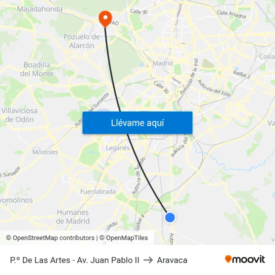 P.º De Las Artes - Av. Juan Pablo II to Aravaca map