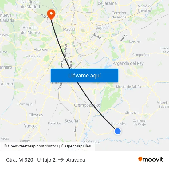 Ctra. M-320 - Urtajo 2 to Aravaca map