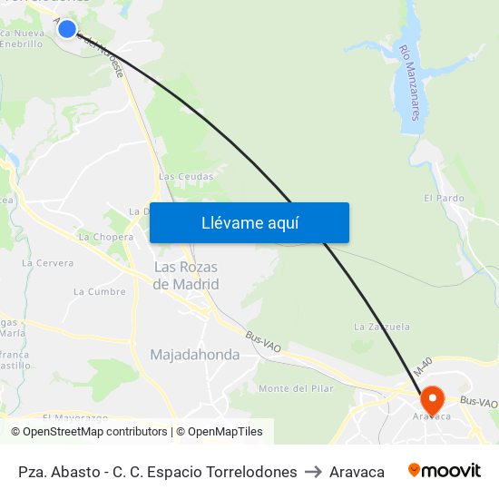 Pza. Abasto - C. C. Espacio Torrelodones to Aravaca map