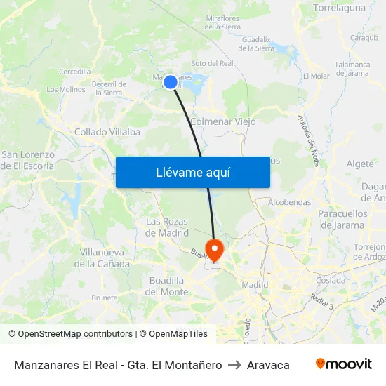 Manzanares El Real - Gta. El Montañero to Aravaca map