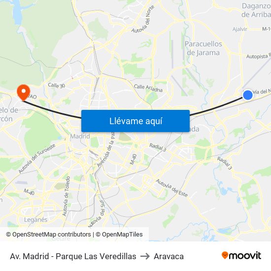Av. Madrid - Parque Las Veredillas to Aravaca map