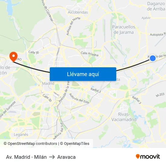 Av. Madrid - Milán to Aravaca map