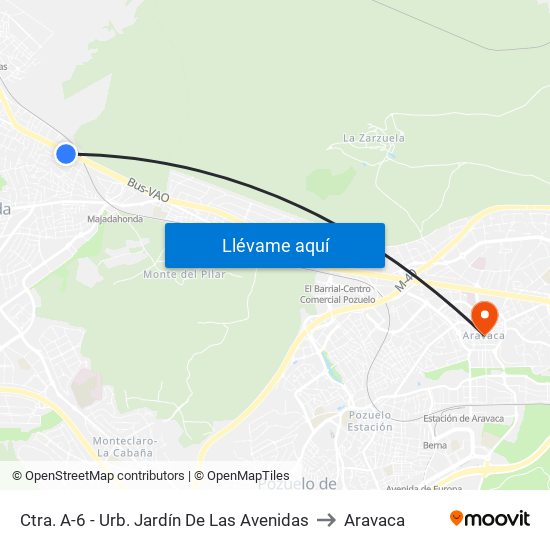 Ctra. A-6 - Urb. Jardín De Las Avenidas to Aravaca map