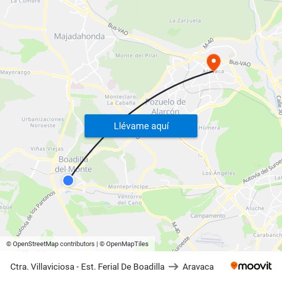 Ctra. Villaviciosa - Est. Ferial De Boadilla to Aravaca map