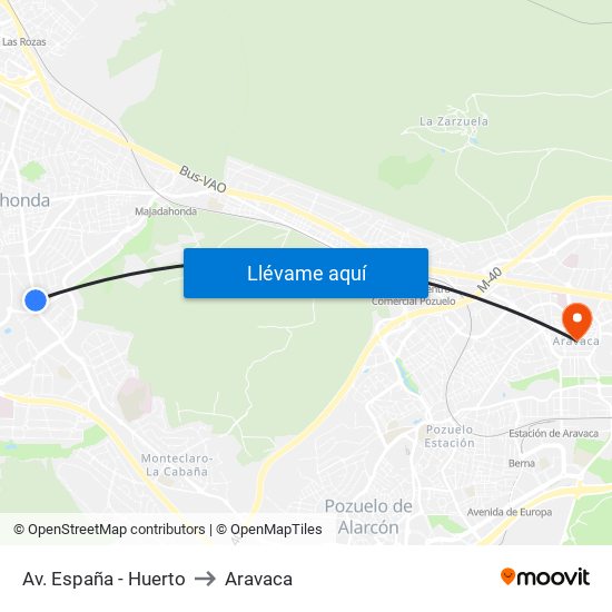 Av. España - Huerto to Aravaca map