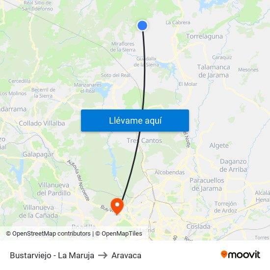Bustarviejo - La Maruja to Aravaca map