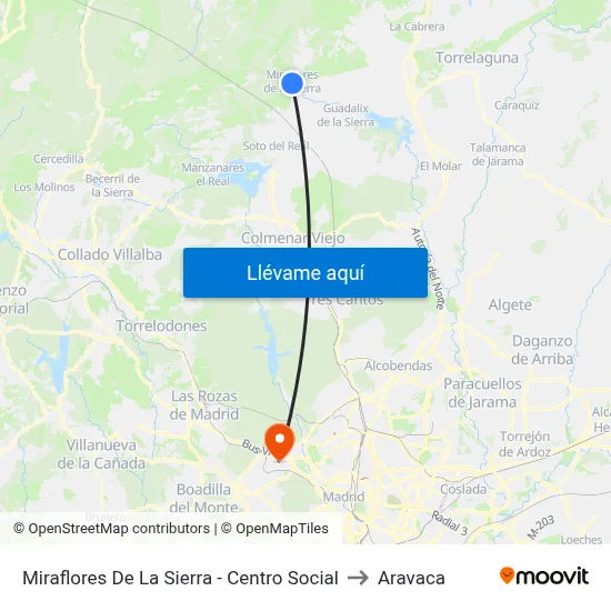 Miraflores De La Sierra - Centro Social to Aravaca map