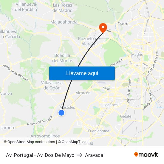 Av. Portugal - Av. Dos De Mayo to Aravaca map