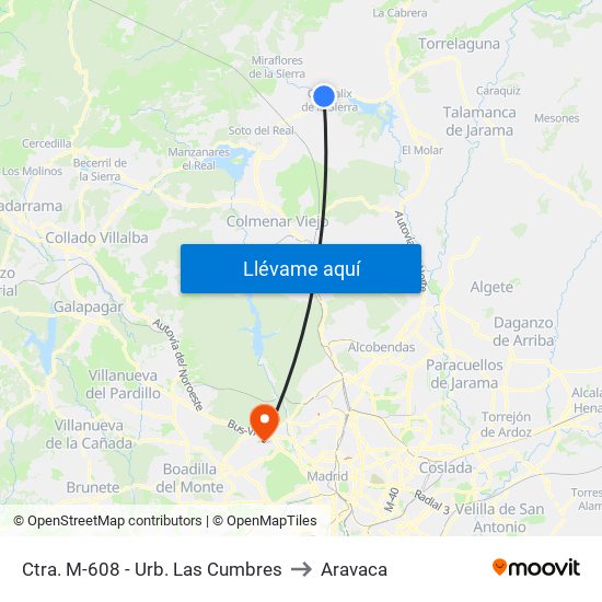Ctra. M-608 - Urb. Las Cumbres to Aravaca map