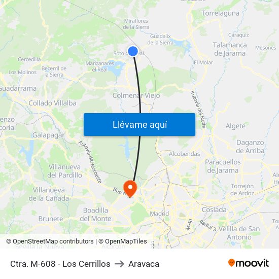 Ctra. M-608 - Los Cerrillos to Aravaca map