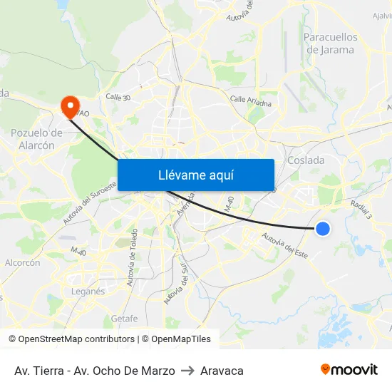 Av. Tierra - Av. Ocho De Marzo to Aravaca map