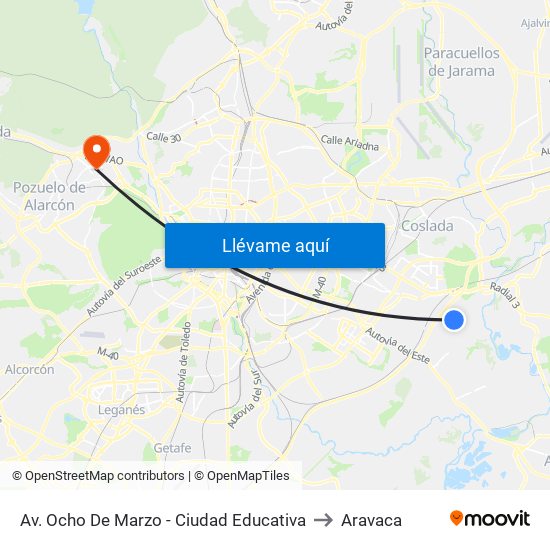 Av. Ocho De Marzo - Ciudad Educativa to Aravaca map