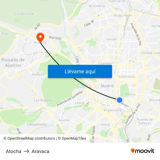 Atocha to Aravaca map