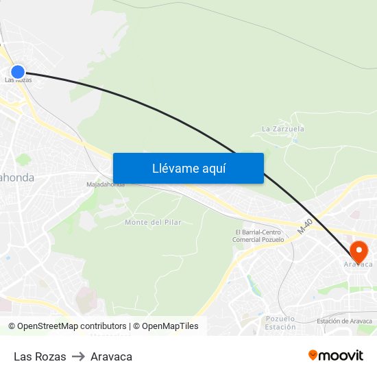 Las Rozas to Aravaca map