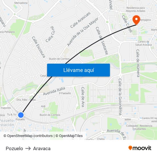 Pozuelo to Aravaca map