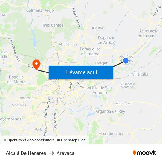 Alcalá De Henares to Aravaca map