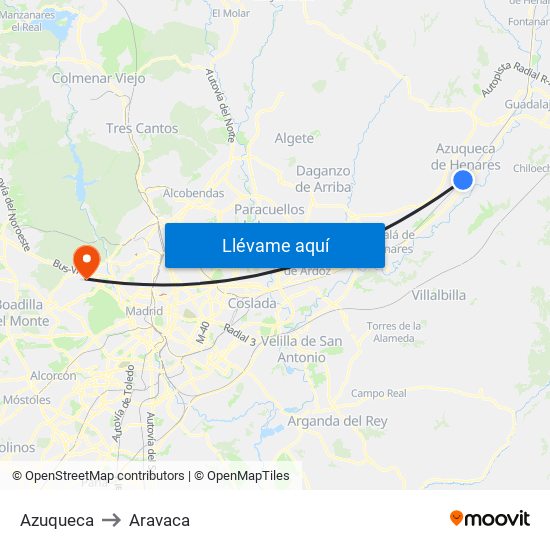 Azuqueca to Aravaca map