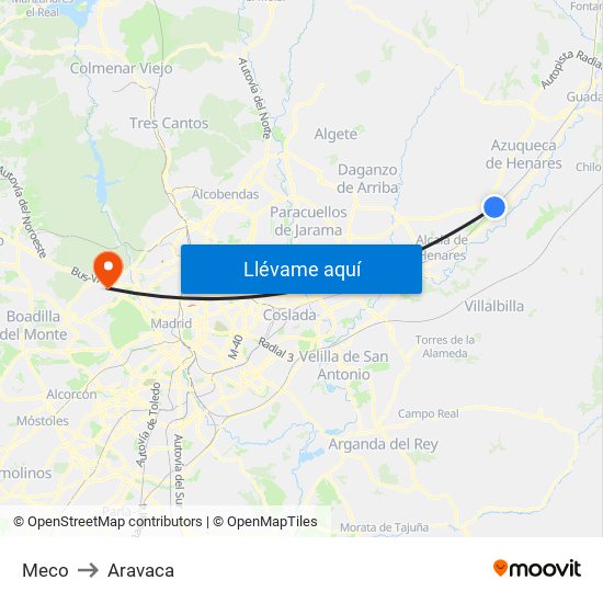 Meco to Aravaca map