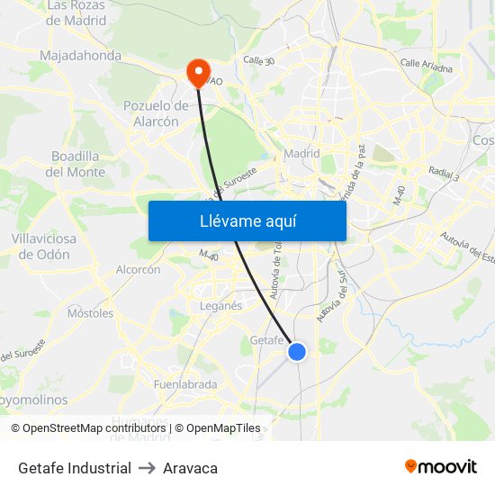 Getafe Industrial to Aravaca map