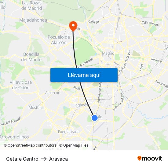 Getafe Centro to Aravaca map
