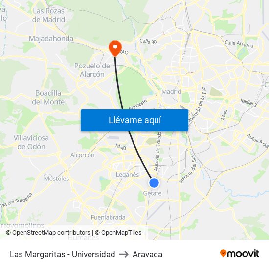 Las Margaritas - Universidad to Aravaca map
